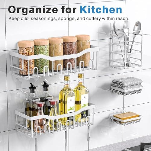 EUDELE 5-Pack Rustproof Stainless Steel Shower Caddy – No Drill Adhesive Bathroom Organizer with Large Capacity, Spacious Shower Shelves for Inside Shower, Kitchen & Home Decor Storage-XL Size thumbnail 7