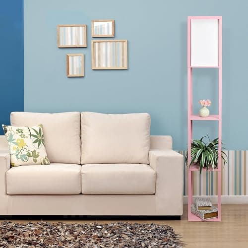 Simple Designs LF1014-LPK Etagere Organizer Storage Shelf Linen Shade Floor Lamp, Light Pink thumbnail 2