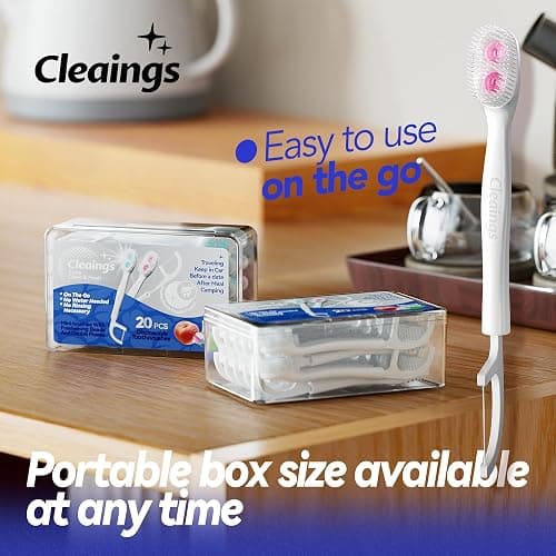cleaings Disposable Toothbrushes with Double Cleaning Beads Toothpaste and Clean Floss Picks for Work or Travel - 20 pcs-Mint Flavor（Pack of 1） - Mint Flavor - 1 thumbnail 4