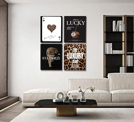 KBIERQN 4pcs Trendy Leopard Prints Canvas Wall Art Lucky 8 Ball Poster Preppy Room Stay Wild Cheetah Pictures Luxury Club Poster for Girls Bedroom Apartment Dorm Wall Decor 12x16In Framed thumbnail 7