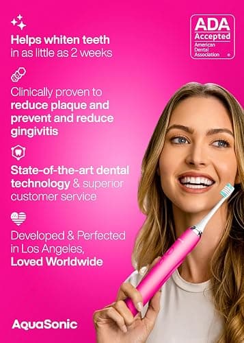 Aquasonic Vibe Series Ultra-Whitening Toothbrush – ADA Accepted Electric Toothbrush - 8 Brush Heads & Travel Case – 40,000 VPM Motor & Wireless Charging - 4 Modes w Smart Timer – Electric Pink thumbnail 6