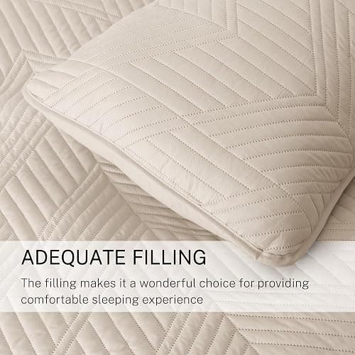 Exclusivo Mezcla Ultrasonic Twin Quilt Bedding Set, Lightweight Brich Beige Bedspreads Soft Modern Geometric Coverlet Set for All Seasons (1 Quilt and 1 Pillow Sham) thumbnail 6