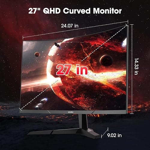 KOORUI 27 inch Gaming Monitor, QHD (2560 x 1440) R1500 180Hz Curved Monitors, AdaptiveSync with 1ms, VESA Compatible, HDR10, 1 x Display Port 1.4 & 2 x HDMI 2.0, Eye Care 27E6QCA thumbnail 7