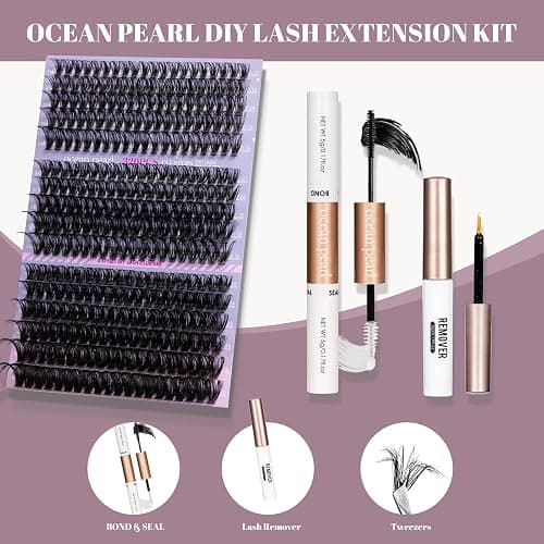 Ocean Pearl Cluster Lashes Kit 320PCS Individual Eyelashes 40D+50D+100D Eyelash Extension Kit 11-20mm False Eyelashes DIY Lash Extension Natural Lash Clusters with Super Bond&Seal&Remover&Tweezer-100D thumbnail 2