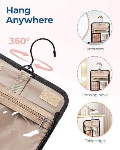 BAGSMART Makeup Bag for Women with Hanging Hook - Portable Cosmetic Case, Large Capacity Door Room Essentials Travel Organizer for Full Sized Cosmetics and Toiletries, Black thumbnail 6