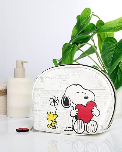 SALLY ROSE Peanuts Snoopy Makeup Bag | Large Dome Cosmetic Bag with Woodstock and Comic Print thumbnail 2