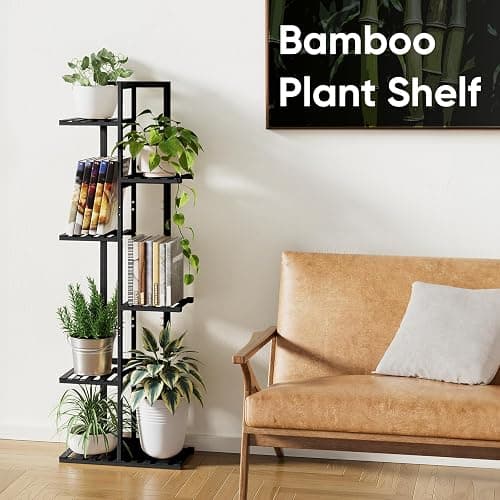 ROSSNY 48 Inch Tall Plant Stand Indoor, 6 Tier 7 Potted Bamboo Plant Stands for Indoor Plants, Corner Plant Stand, Tiered Plant Stands, Plant Shelf For Indoor, Planter Holder for Multiple Plants Indoor, Black thumbnail 5