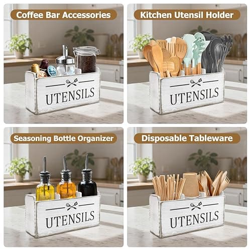 RedCall Wooden Kitchen Utensil Holder for Counter-top,Large Utensil Organizer for Storage Cooking Tool and Silverware,Extra Large Rustic Wood Container (Antique) thumbnail 7