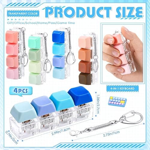 Halloscume 4 Pcs Keyboard Adult Fidget Toy Clicker Toy 4-in-1 Keyboard Fidget Keychain Cube Mechanical Key Button Clicker Stress Relief Gift for Office School Home to Pass The Time(Gradient Colors) thumbnail 3