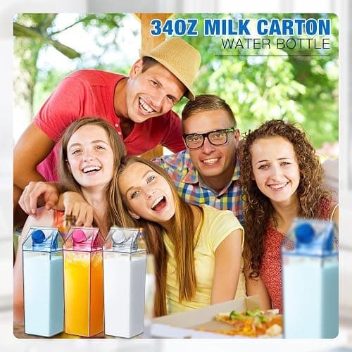 Remerry 3 Pcs Milk Carton Water Bottle Square Plastic Coffee Portable Reusable Milk Carton Cup Leakproof Juice Bottle thumbnail 5