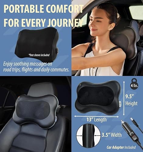 Zyllion Shiatsu Back and Neck Massager with Heat - 3D Electric Kneading Deep Tissue Massage Pillow for Muscle Pain Relief, Black, ZMA-13 thumbnail 6