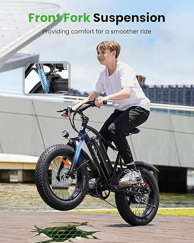 isinwheel M10 Pro Electric Bike, 1000W Peak Motor, 22 MPH 20"x4" Fat Tire Ebike, USB Phone Charging Port, 10.4Ah Removable Battery, 7-Speed Electric Dirt Bike for Adults, Teens & Women thumbnail 4