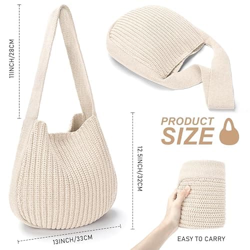 hatisan Crochet Bags for Women - Summer Beach Tote, Aesthetic Hippie Knit Bag thumbnail 2