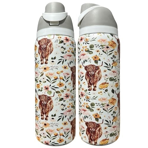 Stainless steel water bottle 40oz cup Longhorn Bottle Bull tumbler Cow gift Western cup Western water bottle (32oz White(72)-Highland cow(TPJ46)) - Image 1