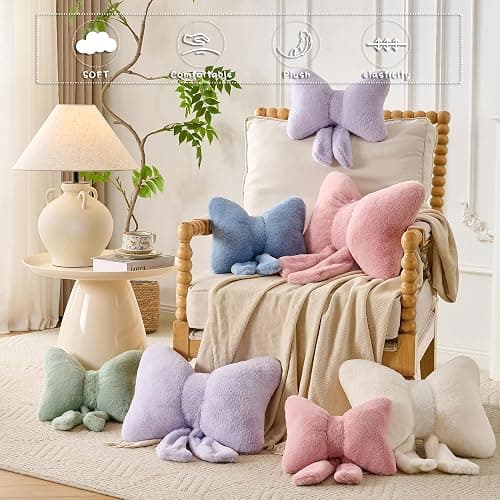 XIAIJIA Bowknot Throw Pillows Bow Decorative Pillow Aesthetic Home Decor Knot Plush Pillows Soft Seat Cushions Cute Throw Pillow for Couch Bow Room Decor thumbnail 2