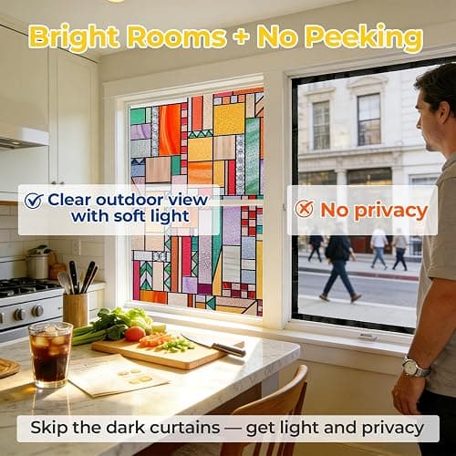OHTMERU 3D Stained Glass Window Privacy Film, Heat Control UV Blocking Static Cling Decorative Window Film for Bathroom,Front Door,Home Non Adhesive,16.9 x 39.3 inches Autumn Reverie thumbnail 4