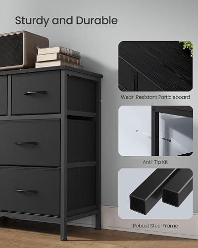 SONGMICS BELLAH Collection - Dresser for Bedroom, Chest of Drawers, TV Stand for TVs Up to 55 Inches, Living Room, Closet, 10 Drawers, Modern, Ink Black ULGS333BH02S thumbnail 6