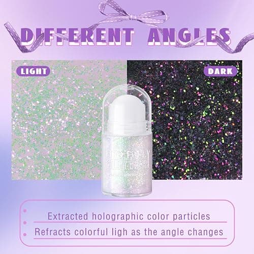 HOSAILY Roll-on Holographic Body Glitter Gel for Face Hair, Chameleon Color Changing Glitter Gel Under Light, Chunky Mermaid Sequins Festival Party Rave Accessories Shimmer Makeup (Sparkling Pink) thumbnail 5