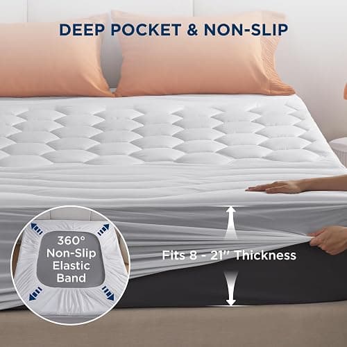 Bedsure Queen Mattress Pad - Quilted Fitted Mattress Topper Protector with 8-21 Inches Deep Pocket, Noiseless Breathable Bed Cover Padded, Machine Washable, White, 60x80 Inches thumbnail 6