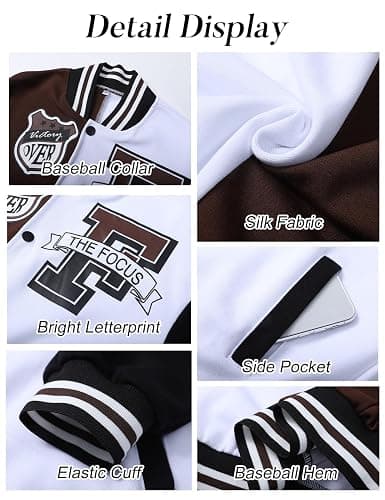 Flygo Women's Cropped Varsity Jacket Baseball Jacket Colorblock Letter Print Y2k Button Down Bomber Uniform thumbnail 6