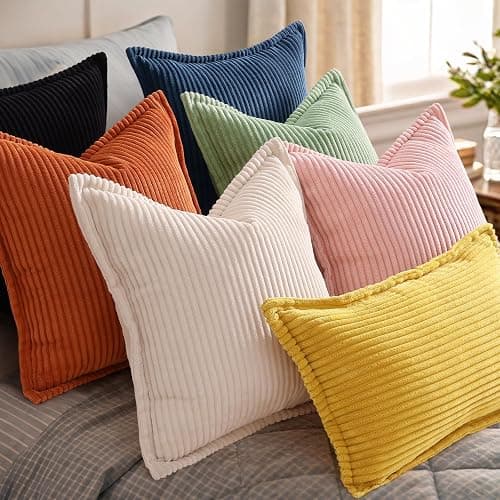 decorUhome Fall Corduroy Black Throw Pillow Covers 24x24 Set of 2 | Euro Sham Couch Decorative Soft Modern Boho Farmhouse Pillow Covers Broadside Striped Pillow Cases for Living Room Bed Sofa thumbnail 8