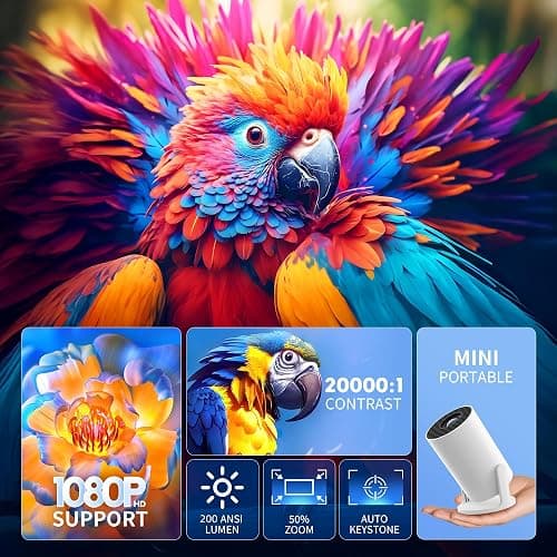 [Apps intégrées] Mini Projector 4K Portable, Wi-FI 6 et Bluetooth 5.4, projecteur Video avec 18000 Lumens, Android 11, Retroprojecteur Auto Keystone Compatible avec HDMI/Stick TV/PC thumbnail 3