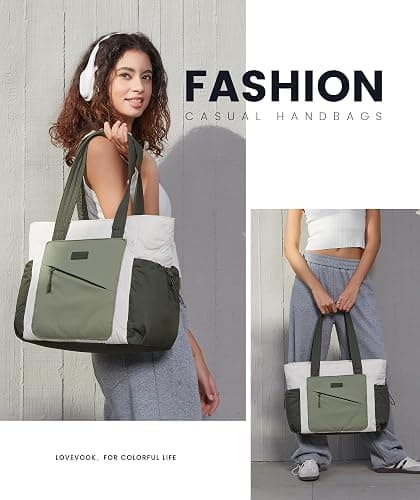 LOVEVOOK Tote Bag for Women, Puffer Bag and Work Bags with Zipper for Travel, Daily, School, Quilted Nurse Shoulder, 2pcs thumbnail 2
