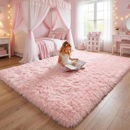 Light Pink Area Rugs for Bedroom Girls, Living Room Decor, Fluffy Fuzzy Plush Shag Rug 4x6 for Kids Room, Soft Cute Aesthetic Floor Fur Carpet for Baby, Toddler, Teen, Nursery, Preppy Dorm, Playroom thumbnail 7