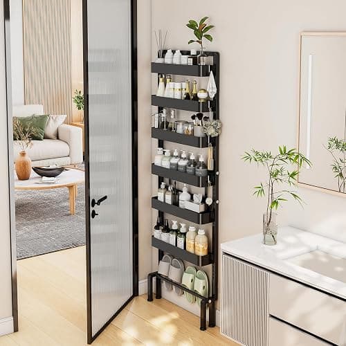 ABCOOL Behind Door Storage Organizer Rack, 6 Tier Adjustable Hanging Baskets Free Standing Thin Metal Space Savers Room Storage Organizers, Back of Door Heavy Duty Storage - Black thumbnail 2