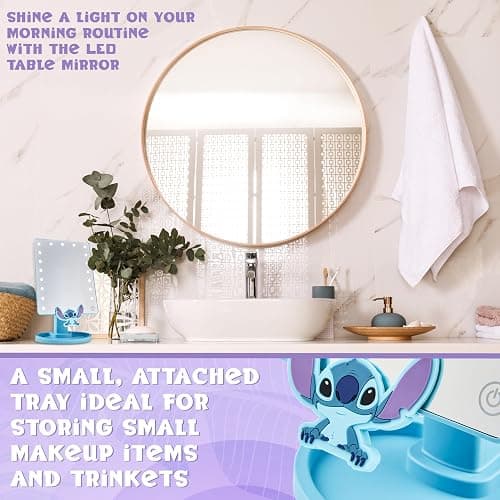 Disney Stitch Vanity Mirror for Girls, Teens, Women with Trinket Tray, LED Table Mirror, Touch Screen, Light Make Up, Gifts for Women (Blue) thumbnail 6