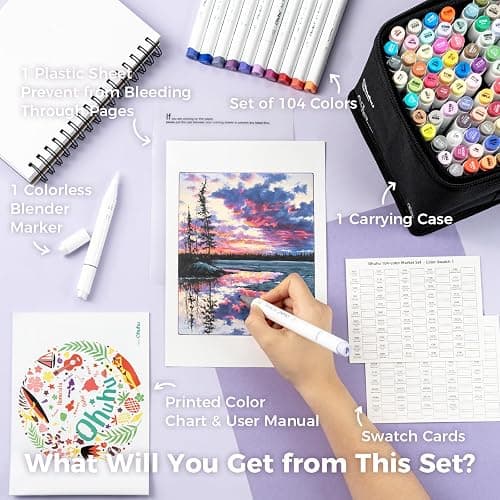 Ohuhu Alcohol Markers Brush Tip- 104-color Double Tipped Alcohol Based Art Marker Set for Artists Adults Coloring Illustration- Honolulu B of Ohuhu Markers- Dual Tip Brush & Fine- Refillable thumbnail 7