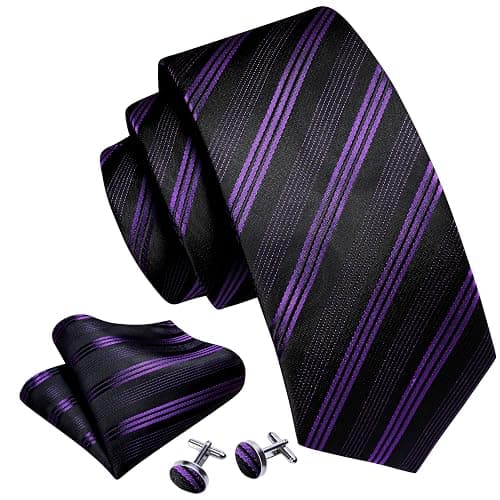 Barry.Wang Man Stripe Ties Set Silk Woven Pocket Square Necktie Cufflinks Formal Party Business thumbnail 2