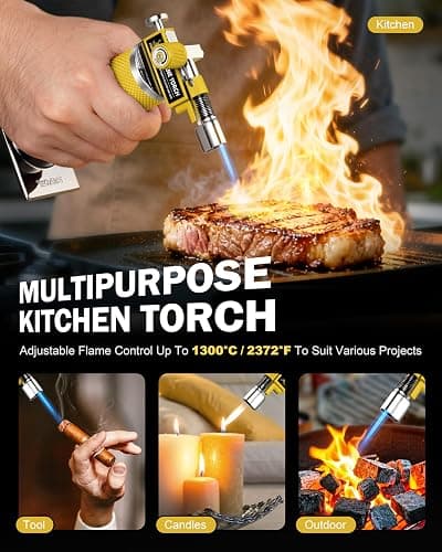 RAVS 2 Flame Mode Butane Torch Lighter, Refillable Kitchen Torch with Adjustable Flame and Safety Buckle, Yellow Jewelry Torch for Welding, Resin Art, Industrial, Butane Fuel not Include thumbnail 7