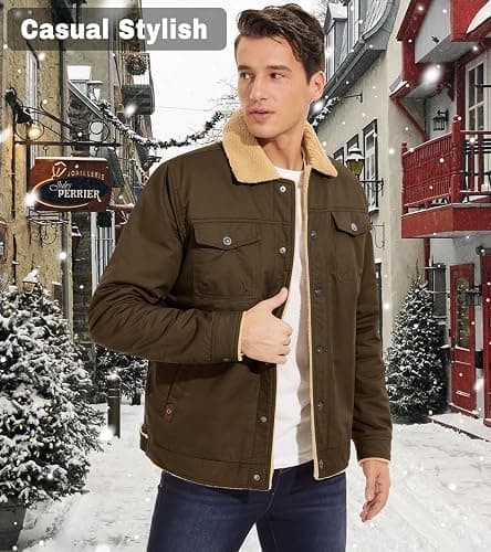 EKLENTSON Men's Winter Jacket Thick Thermal Cotton Warm Fleece Lined Coat Trucker Lapel Work Cargo Jackets for Men thumbnail 4