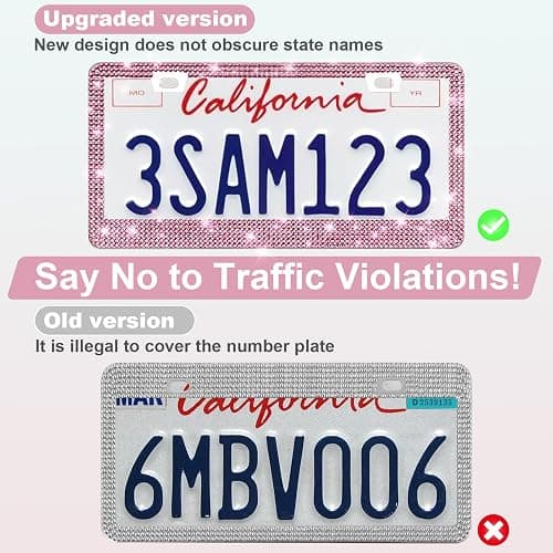 QUANQIUFEI 2 Pack Bling License Plate Frames for Women, Sparkly Rhinestone Diamond Car Accessories with Glitter Crystal Caps (Dark Pink) thumbnail 4