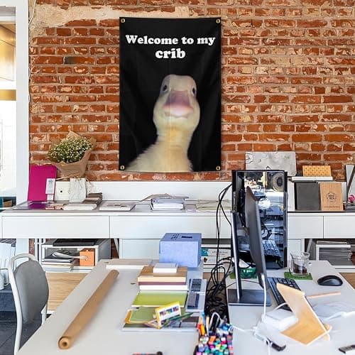 Welcome to My Crib Cute Duck Flag Teen Girl Boys College Room Dorm Decor Cool Stuff Funny Anime Flags for Room Home Decorations Posters Tapestry for Bedroom Wall art Hanging,2x3 FT thumbnail 7