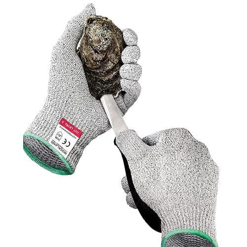 Rockland Guard Professional Oyster Shucking Kit - 3.5” Heavy Duty Stainless Steel Oyster Shucking Knife and Level 5 Cut Resistant Gloves, Clam Opener Shucker and Seafood Tool Gift Set, Medium - Image 1