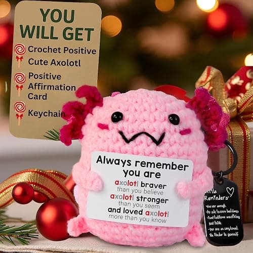 Positive Crochet Axolotl with Cute Keychain – Emotional Support Animals with Motivational Messages – Axolotl Animal Gifts for Women, Wife – Comforting, Cheer Up Gift, Positive Crochet Collectible thumbnail 2