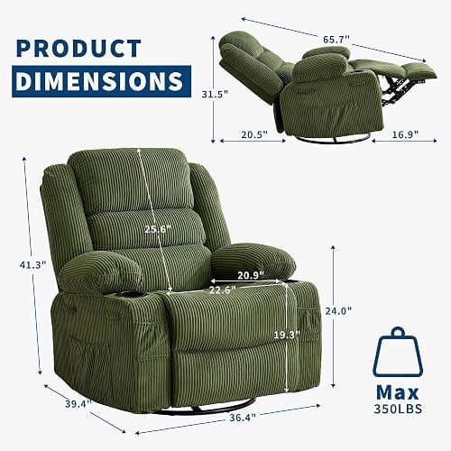 Garvee Rocking Recliner Chair for Adults Wide 360° Swivel Rocker Recliner | Recliner with Cup Holder Nursery Glider with Upholstered Deep Seat Lazy boy Chair for Living Room thumbnail 8