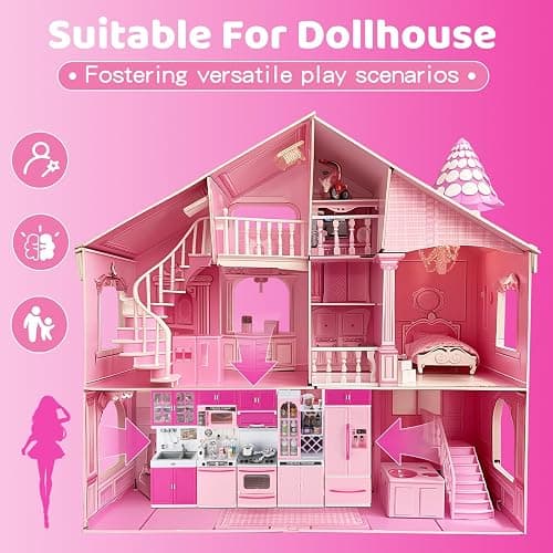 SOCBTNSO 64 PCS Pink Kitchen Toys with Lights Sounds|Mini Kitchen House Furniture Sets for Kids Ages 4-8|Doll Playset Toys for Toddlers 3-5|Birthday Gifts for 3 4 5 6 7 8 Old Girls thumbnail 4