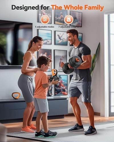 FEIERDUN Adjustable Dumbbells, 20/30/40/45/70/90lbs Free Weight Set with Connector, 5 in1 Dumbbells Set Used as Barbell, Kettlebells, Push up Stand, Weight Plate, Fitness Exercises for Home Gym Suitable Men/Women thumbnail 7