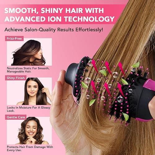Hair Sensation Pro Blow Dryer Brush, 4 in 1 Styling Tools with ION Generator and Ceramic Coating for Fast Drying Hair Types, Pink thumbnail 7