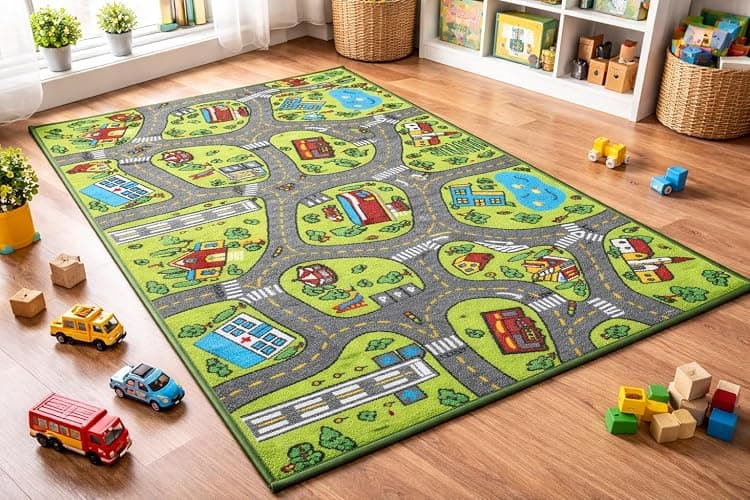 Kids Carpet Playmat Rug City Life Great for Playing with Cars and Toys - Play Learn and Have Fun Safely - Kids Baby Children Educational Road Traffic Play Mat for Bedroom Play Room Game Safe Area - Image 1