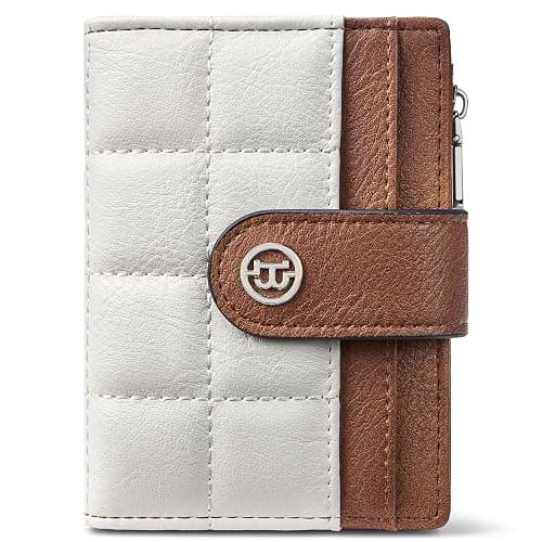 BOSTANTEN Small Wallet for Women Leather RFID Blocking Card Holder Bifold Compact Wallets With Zipper Coin Pocket Beige＆Brown - Image 1