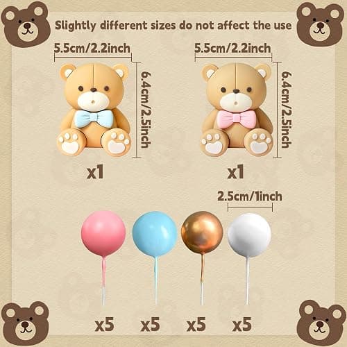 JeVenis Gender Reveal Kuchen Dekoration Gender Reveal Party Deko Junge oder Mädchen Tortendeko Babyparty Dekoration Teddybär Geburtstagstorte Deko thumbnail 3