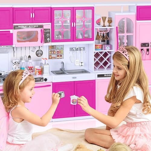 Mastom Kitchen Playset for Girls, Play Kitchen Toys for Dolls with Realistic Lights & Sounds, 56PCS Kids Pretend Play Kitchen Toy Accessories, Gifts for Toddlers Girls 3 4 5 6 Year Old thumbnail 2