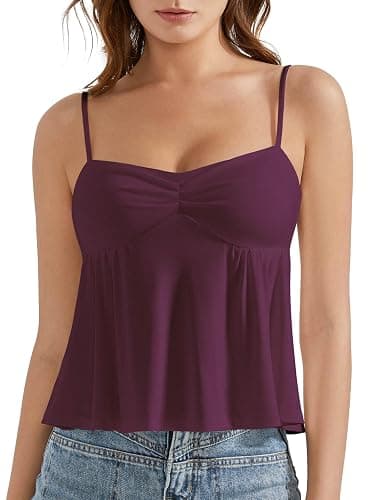 OMKAGI Cute Peplum Camisole Tops for Women Built in Bra Sleeveless Going Out Tank Top - Small - 22-violet Purple - Image 1