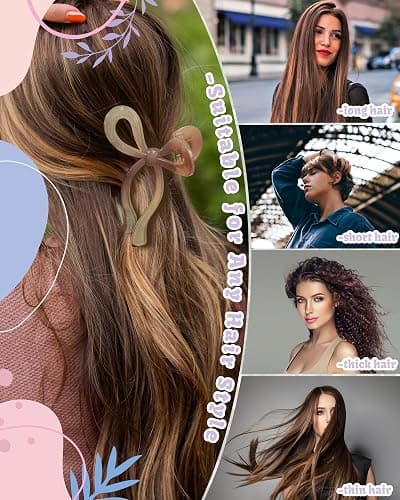 4 PCS Bow Hair Clips Bow Claw Clip for Women Nonslip Large Hair Claw Clips for Thin and Thick Hair Strong Hold Hair Bows (Light Brown+Light Pink+Khaki+Gray) thumbnail 6