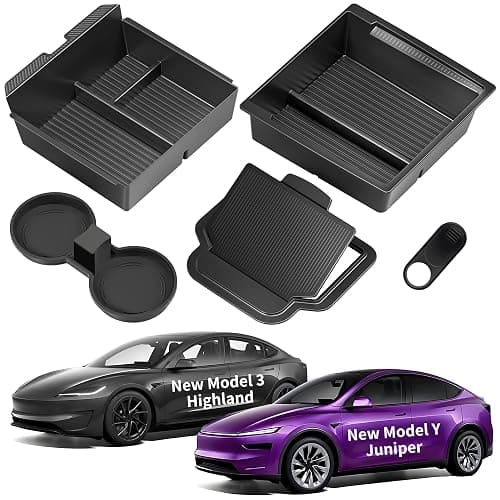 TSLDRV Center Console Organizer Tray for Tesla Model Y Juniper Accessories 2025 2026/For Tesla Model 3 Highland Accessories 2024 2025 2026 [Slide Smoothly/US Patent] Cup Holder Matte Black - Image 1