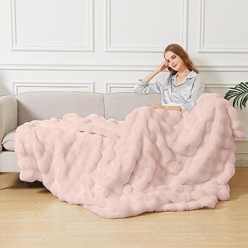 ORINOVA Pink Fluffy Blanket for Couch Living Room Faux Fur 50x60 Fuzzy Throw Blanket for Bed Soft Furry Bed Cozy Comforter Home Decor Gifts 860 GSM - 50"W x 60"L - Pink thumbnail 2